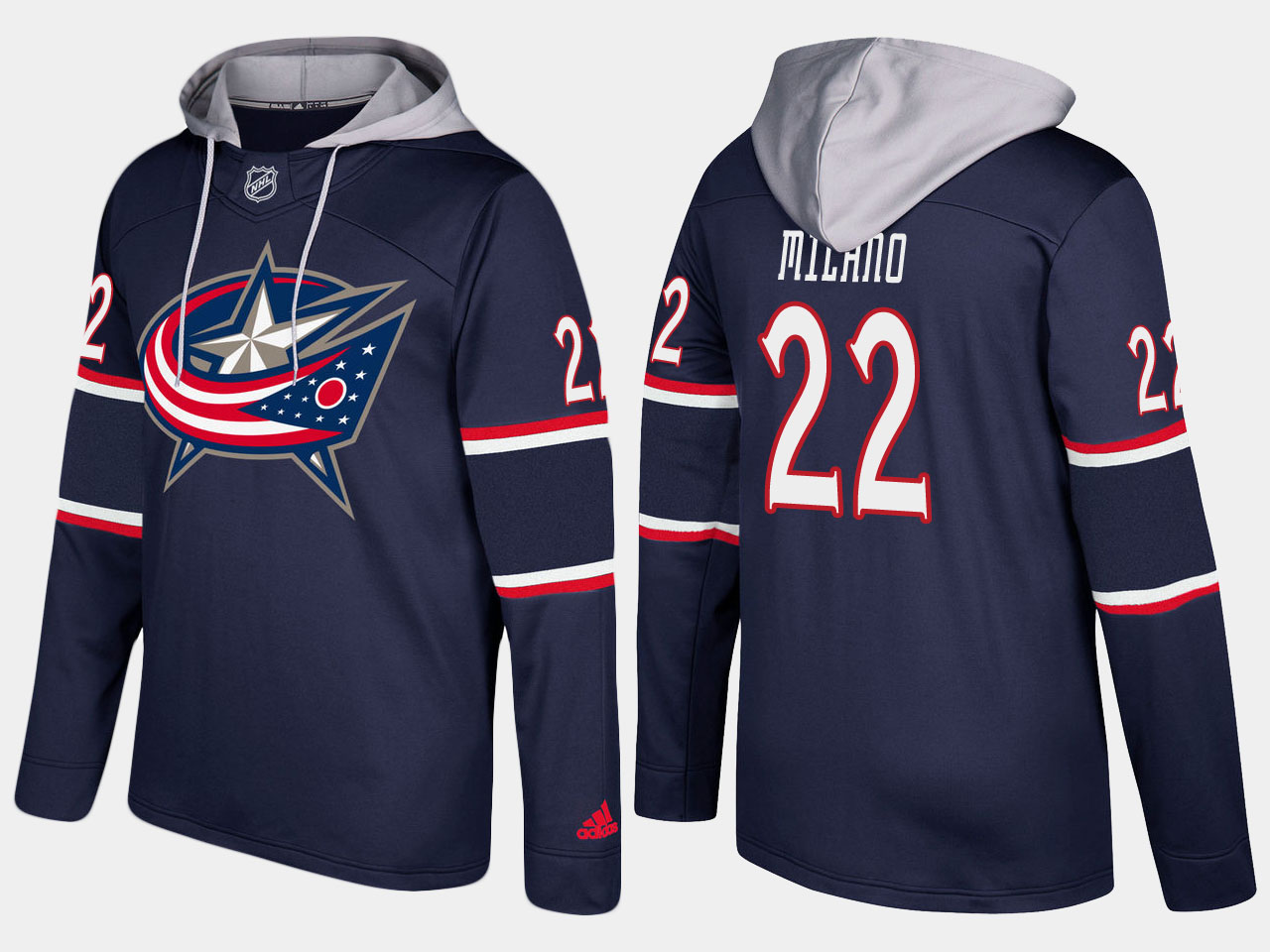 Men NHL Columbus blue jackets #22 sonny milano navy blue hoodie->columbus blue jackets->NHL Jersey